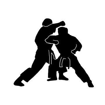 silhouette of 2 karateka fighting 