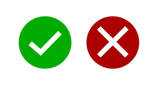 green tick mark. red cross mark icons. yes and no buttons. do and don't button. checkmark and crossmark button. vector transparent Background