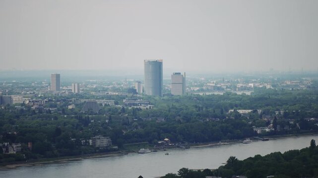 Aerial panoramic view of Bonn city with a Rhein river running through