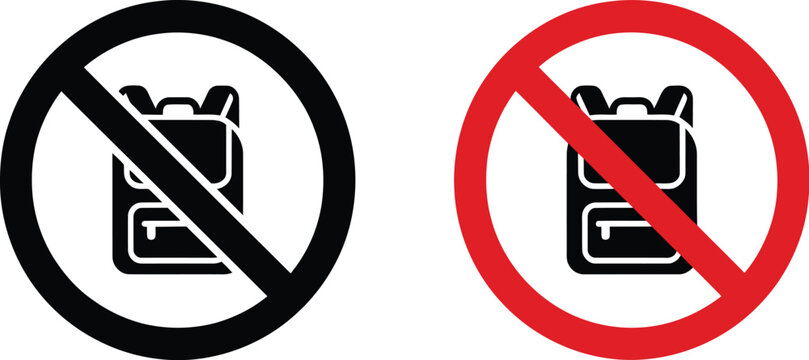 Backpack icon set restricted symbol showing forbidden luggage sign