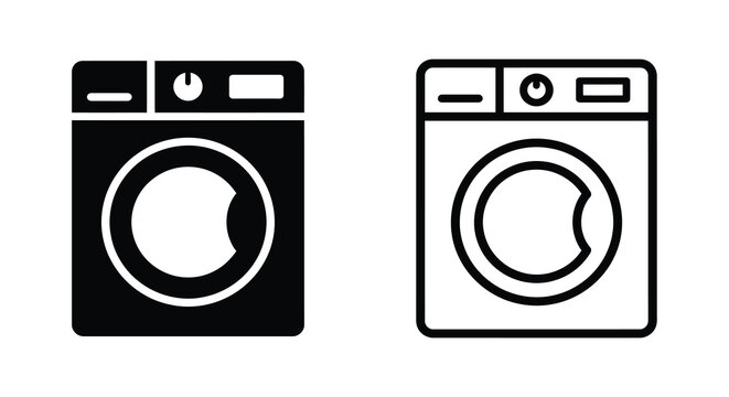 Washing machine icons black and white line art style