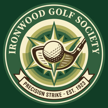 This vintage-inspired logo design for the Ironwood Golf Society features a golf ball and club, representing tradition and precision in the golfing community.