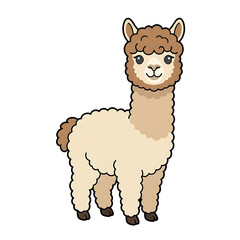 Fototapeta premium Cute Baby Alpaca Illustration with Fluffy Fleece and Black Outline