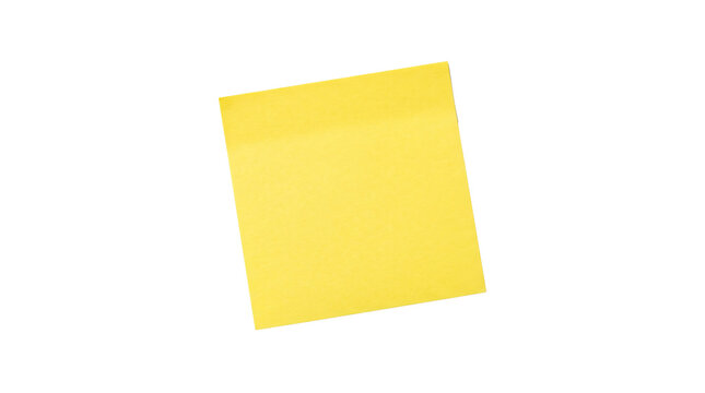 Bright yellow sticky note paper memo pad sheet isolated on transparent background