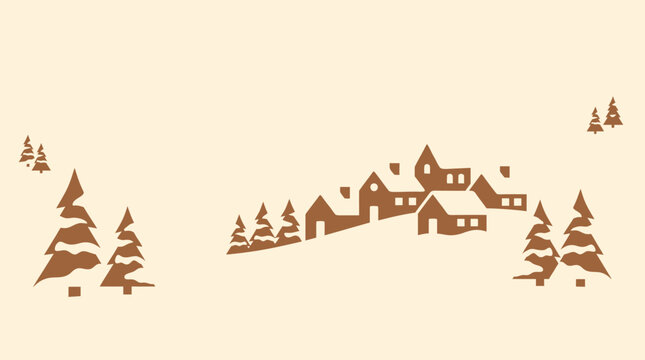 A charming and delightful christmas background vector illustration featuring a quaint winter village scene with snow covered rooftops and pine trees