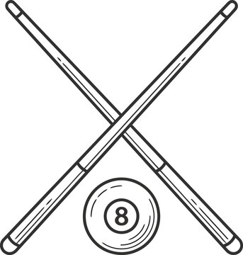 Crossed Pool Cues and 8-Ball Vector Illustration