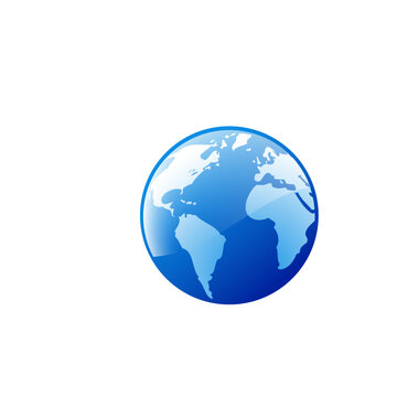 Modern stylized illustration of the Earth in blue tones with visible continents, polished gradient design symbolizing global unity, geography, environment, and worldwide connection.