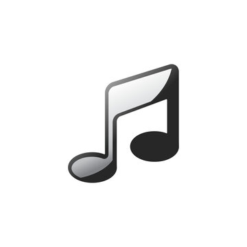 tylized black and white glossy beamed eighth note icon, symbolizing music, sound, audio, and melody for digital design, branding, or creative projects.