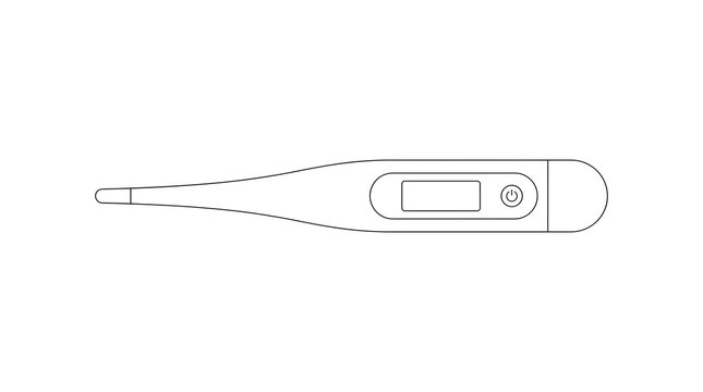 Digital Thermometer Outline Illustration for Temperature Measurement and Healthcare Monitoring