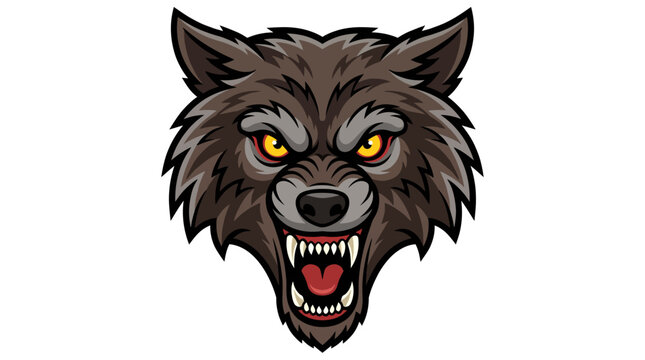This fierce wolf head illustration showcases a menacing expression with sharp features, ideal for sports teams or brands focusing on strength, loyalty, and wild spirit.