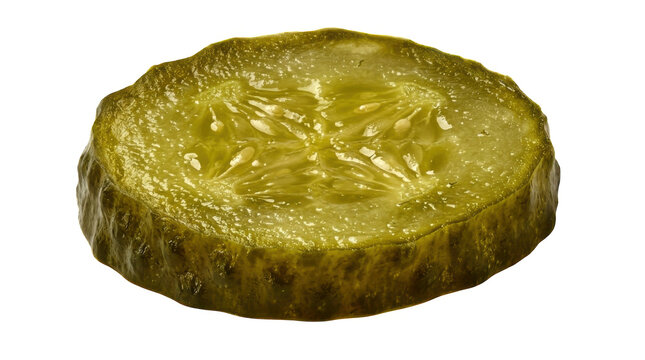 A single fresh green pickle slice for a burger or sandwich