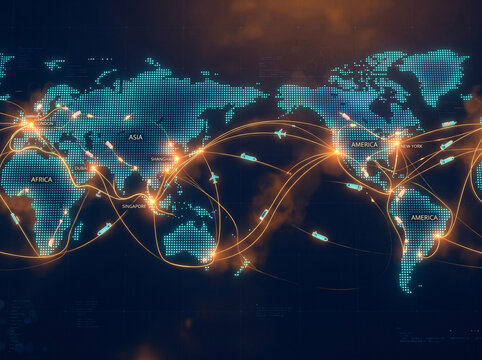 Global Logistics and Transportation Network Map with Flight Routes