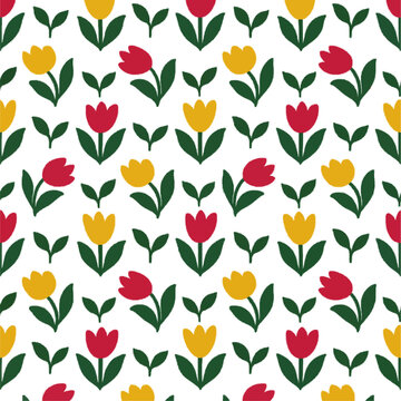 Tulip Garden vector illustration collection with upright tulips, side-facing tulips and short two-leaf stems