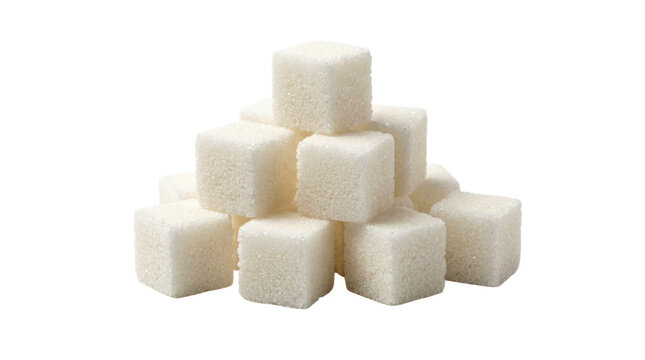 A small pile of white sugar cubes stacked on a surface