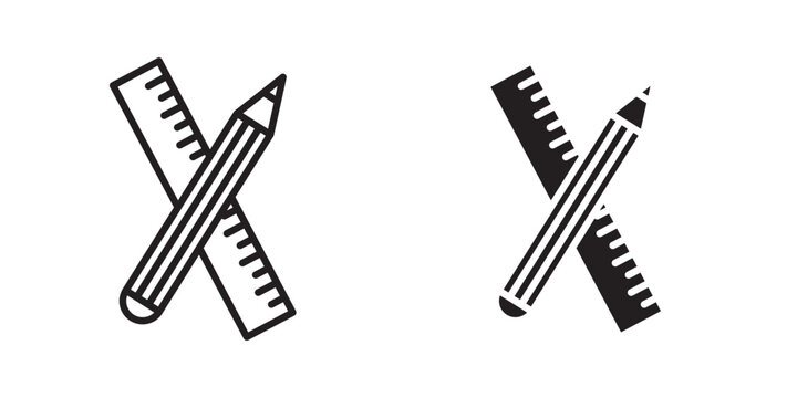 Pencil and ruler icon flat outline in black
