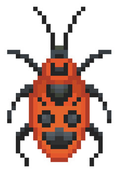 Pixel Art Red and Black Firebug Beetle