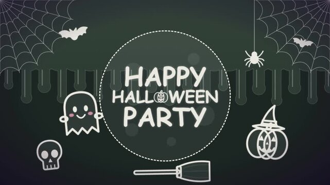 Happy halloween greeting card design with cute ghost skull spider and