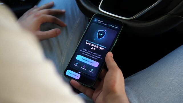 Person starts digital identity verification on a smartphone as document and face checks begin, highlighting biometric security, fraud prevention, privacy and secure account access.