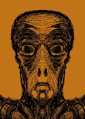 Abstract face. Abstract image for printing. Picture for modern interiors. The picture is painted by hand on a tablet. © neurostructure