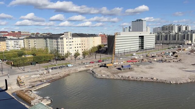 Hakaniemi, Panning Over a Large Waterfront Construction Site