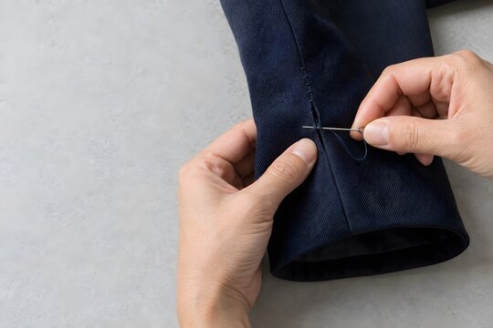 Hand Sewing and Repairing Navy Trousers