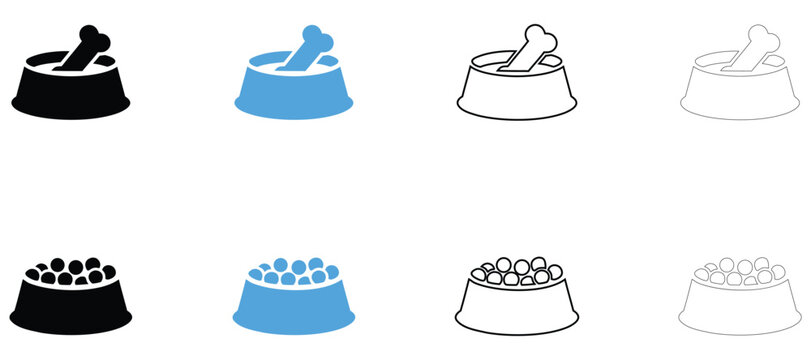 Pet bowls vector icon, pet food bowl for cat and dog symbol vector, silhouette and outline isolated on transparent background