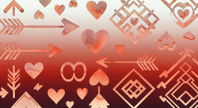 Vintage valentine's day geometric hearts and love symbols pattern