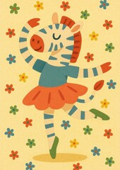 Naklejka premium Whimsical zebra ballet dancer illustration.