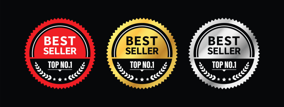 Top number one best seller vector label in red gold and silver color. suitable for icon, logo, sticker, seal, badge, emblem, stamp.