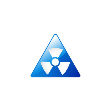 Hazard Warning Symbol,Triangular blue safety symbol with white radiation icon, universal warning design for radioactive materials, hazard, and industrial safety concepts.