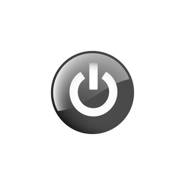 Circular black button with universal white power symbol, clean vector design for electronics, control, activation, and technology concepts.