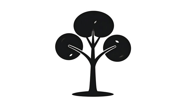 Minimalist black tree icon silhouette with three rounded foliage sections isolated on a white background for nature and ecology design concepts