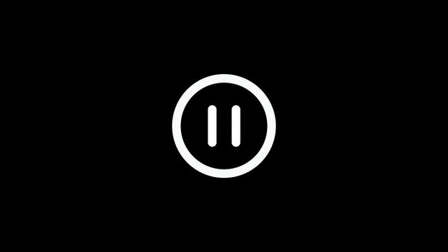 Minimal pause button video animation on dark background.Digital pause symbol animation on black screen.