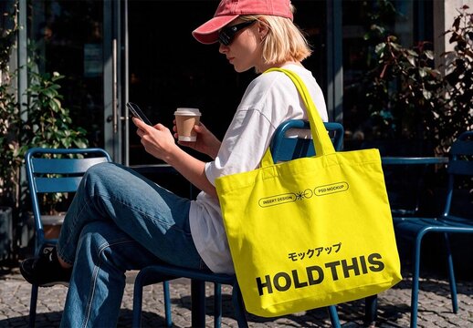 Street Cafe Tote Bag Mockup