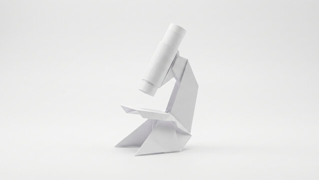 White paper craft microscope model standing on a white background