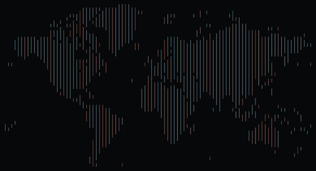 Worldwide Map Vector Design with Modern Different Colour Halftone Vertical Line Shape Pattern © Amirul