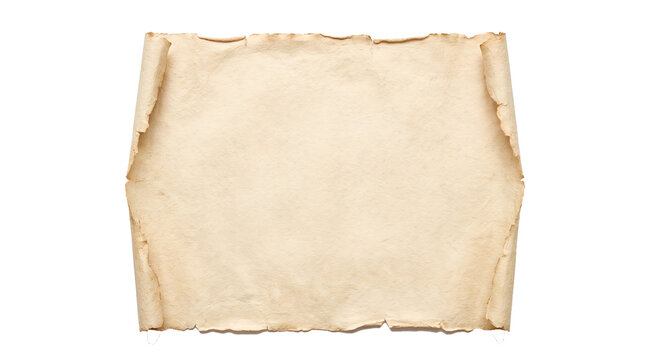 Aged vintage paper scroll with curled edges isolated on white background
