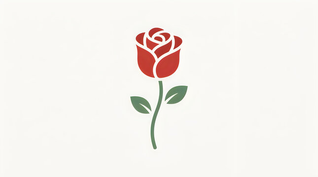 Miniature red rose vector illustration with green stem and leaves