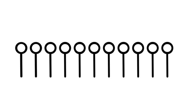 Black line icon of a row of angled pins in a line representing pin header connectors, electronic components, data points and circuit board hardware