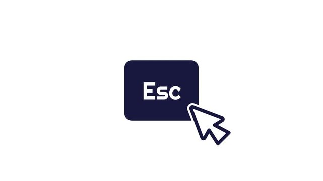 Dark navy blue Esc keyboard key with a white mouse cursor arrow clicking on it symbolizing escape command, exit action, cancel function and interface