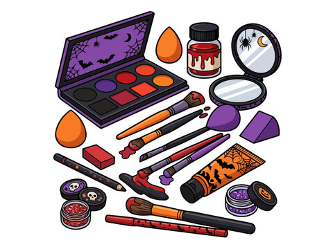 Halloween Costume Makeup Kit with Cosmetic Palette and Spooky Tools