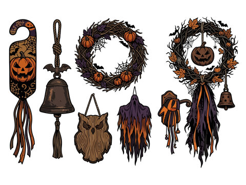 Halloween Door Decorations and Spooky Hanging Ornaments Set