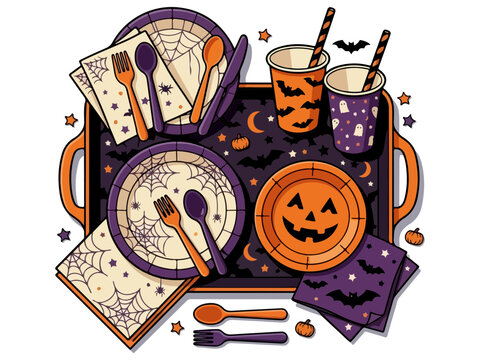 Halloween Party Tableware Set with Spooky Plates Cups and Napkins