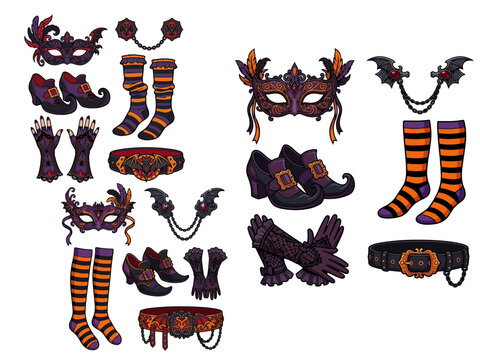 Halloween Costume Accessories Set with Masquerade Masks and Striped Socks
