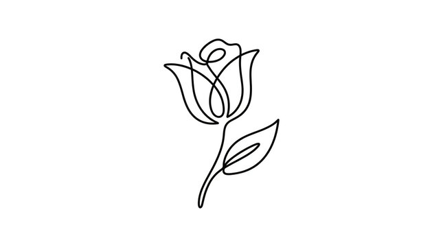 This minimalist black line art drawing represents a single beautiful rose flower symbolizing elegant love and simple natural beauty