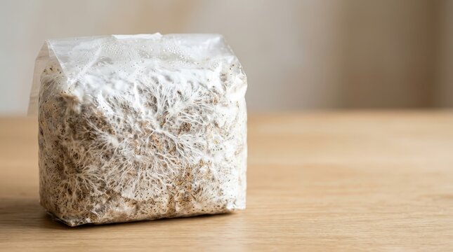 Mycelium Block Growing in Plastic Bag for Fungal Cultivation in Home Gardening Setting