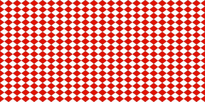 Seamless geometric pattern with diagonal red and white checks or diamonds. Classic Bavarian-style fabric texture for tablecloths, clothing, wrapping paper. High resolution textile tile for design 