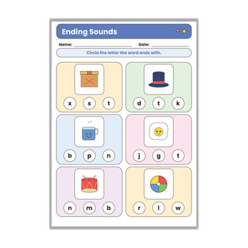Grade 1 English Worksheets Printable Vector Set, Phonics, Word Families, Blends, Vowels, Rhymes and Sentences for First Grade Kids
