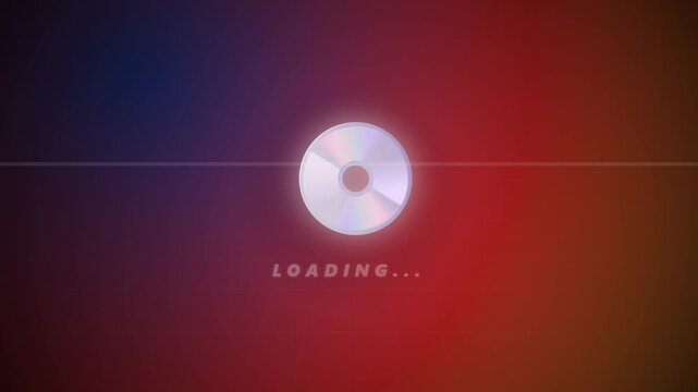Spinning compact disc loading animation on retro gradient background