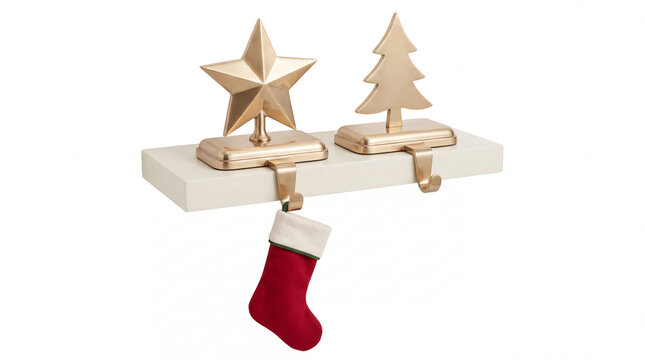 Star and Christmas tree stocking holders isolated on white background.